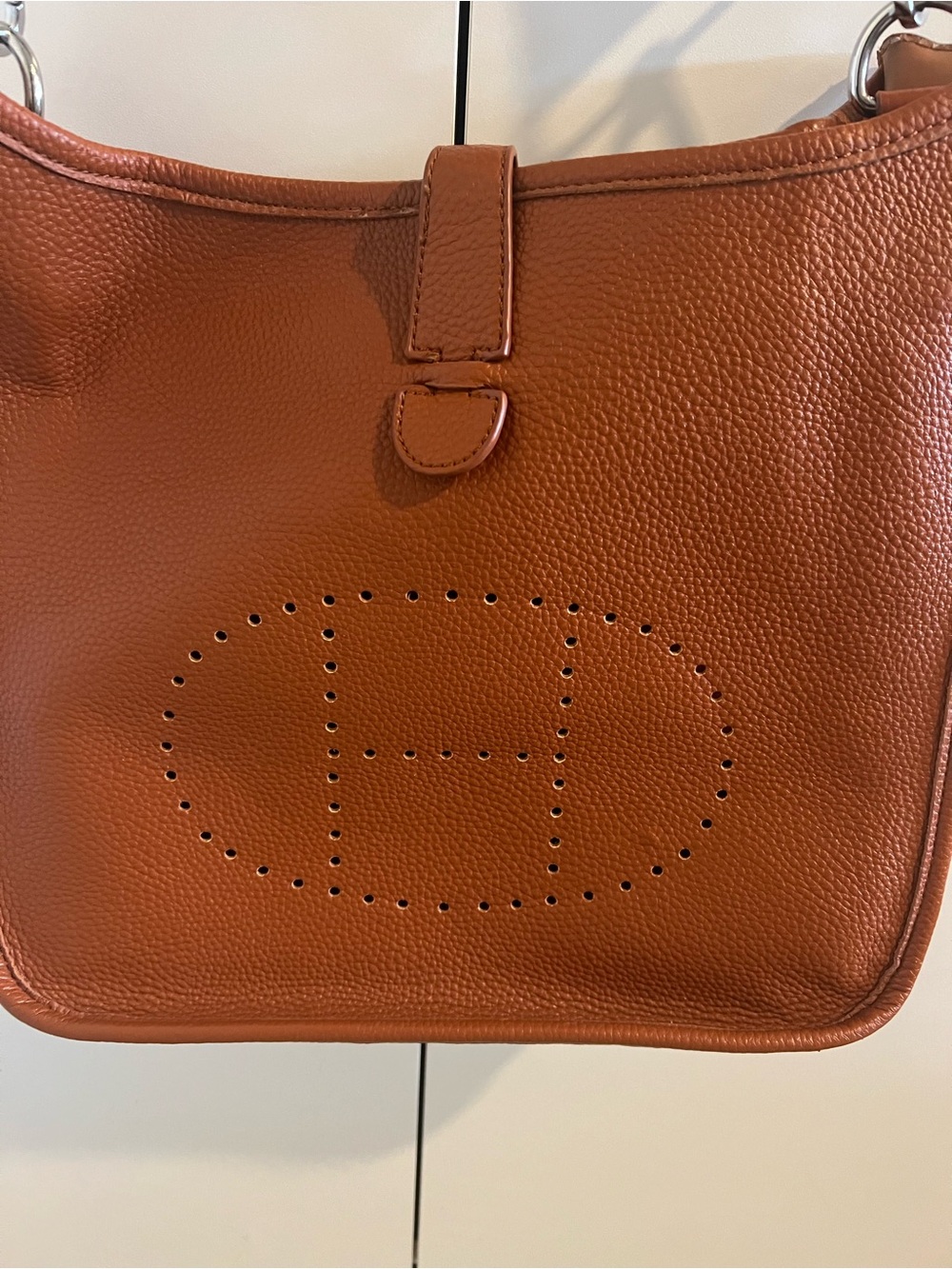 Perforated Orange Leather Shoulder Bag